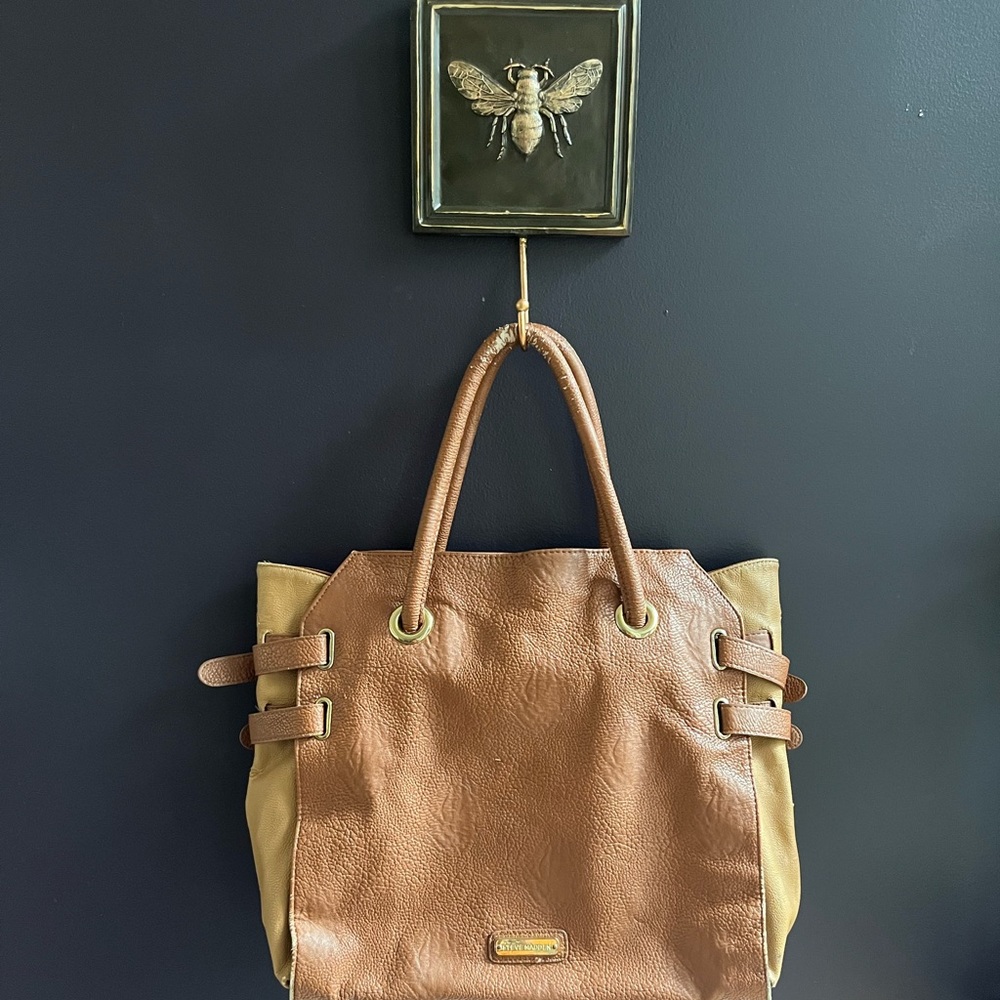 Steve Madden Brown Double Buckle Tote Bag